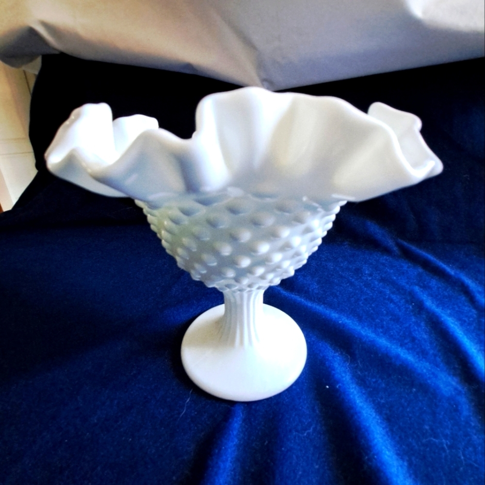 Fenton Hobnail Milk Glass Pedestal Compote Dish